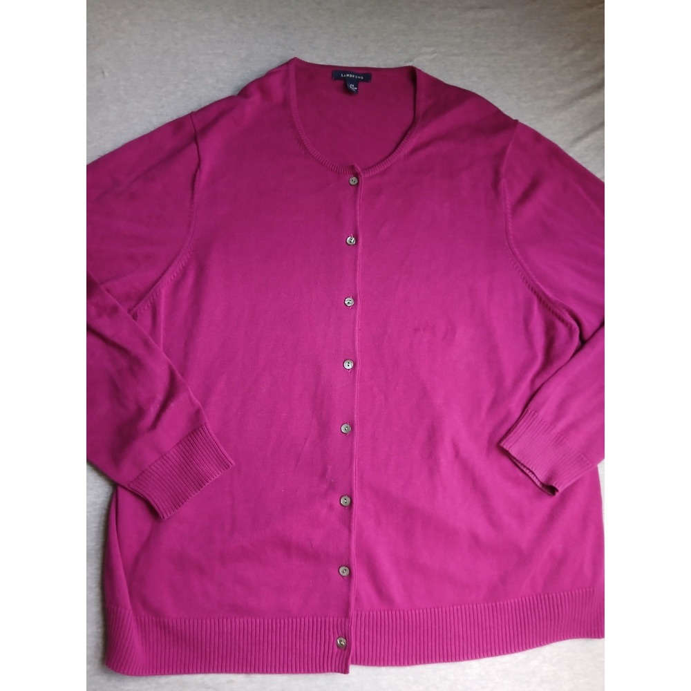 Lands End Sweater 2x Cardigan Pima Cotton Knit Magenta Layers Fall Office Work
